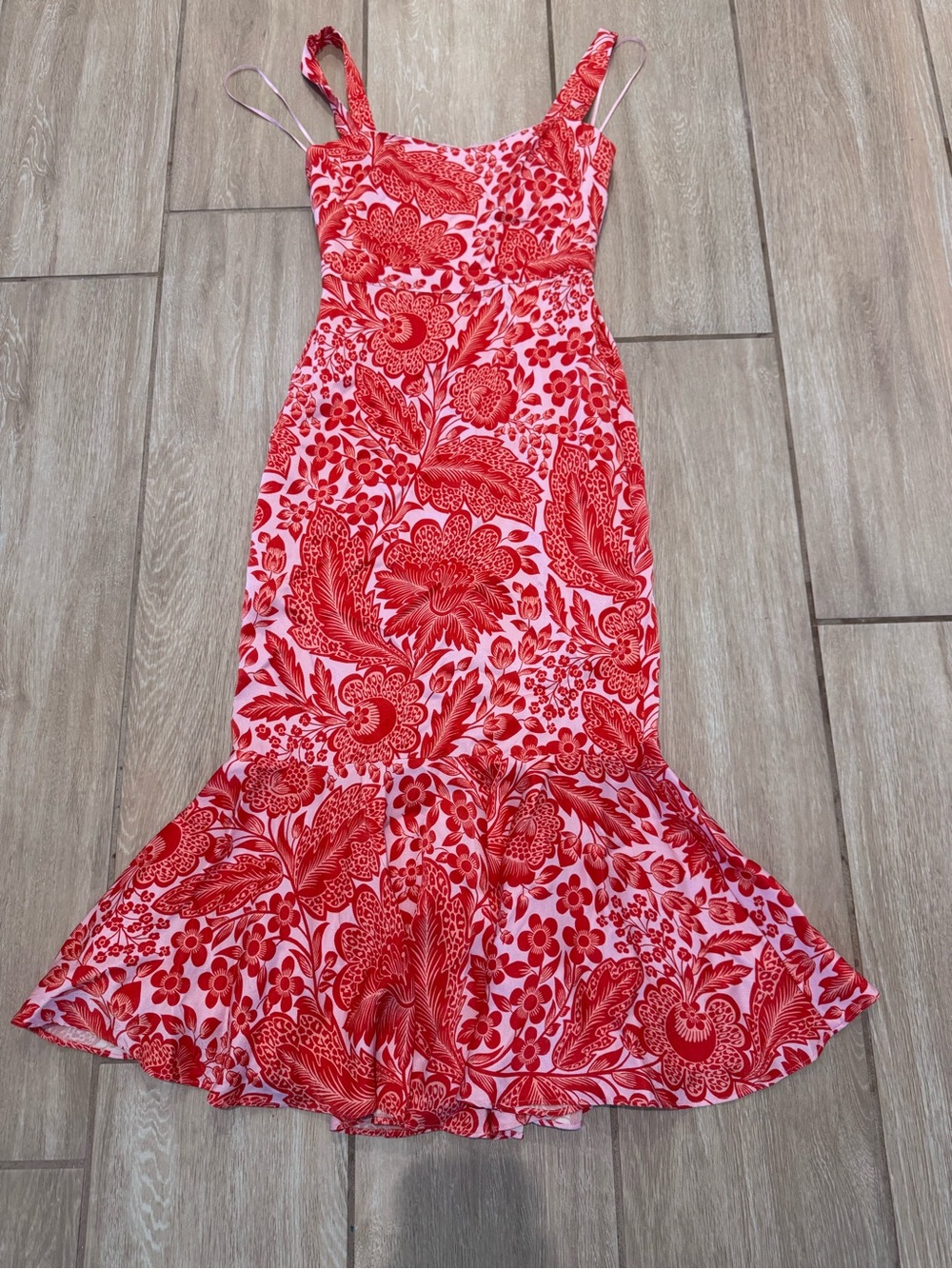 J.Crew Red Floral Slip Midi Dress with Flounce Hem